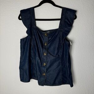 A.N.A New Approach Women's Square Neck Button Up Sleeveless Denim Blouse Size PL